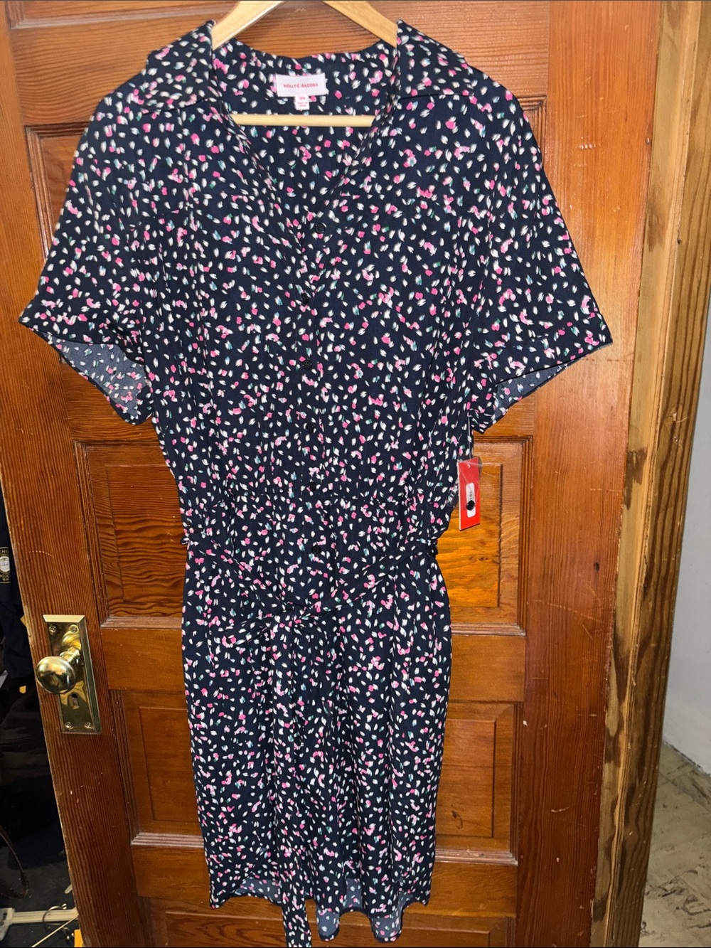 Black Midi Dress with Pink & White Print by Sweet Rain